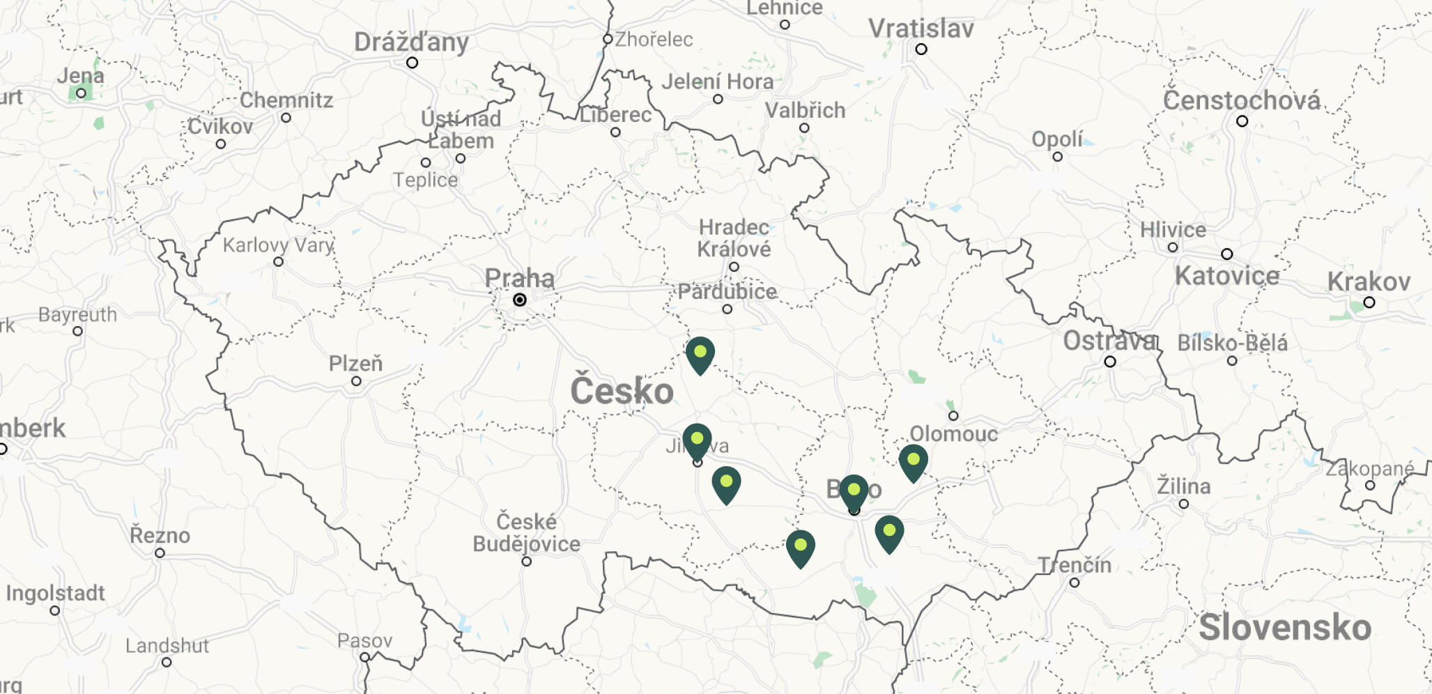 Mapa všech poboček