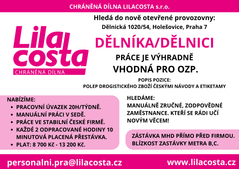 Volné místo dělníka Lilacosta Praha